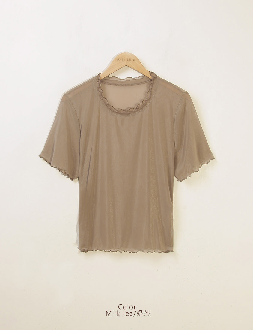 Double Layered Ruffle Sheer Stretch Plus Size Top