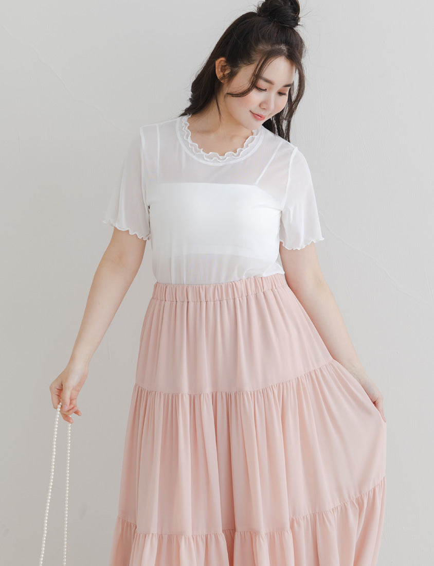 Double Layered Ruffle Sheer Stretch Plus Size Top