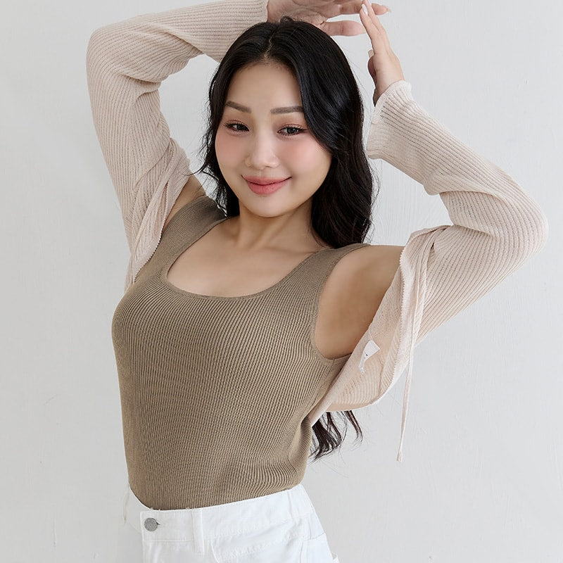 Square Neck Wide Straps Bra Bulges Support Knit Plus Size Tank Top