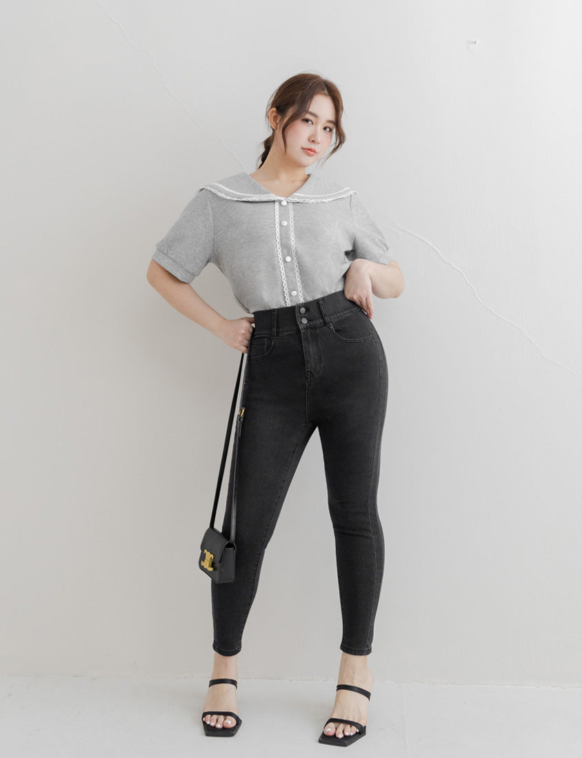 Space Cotton Sailor Collar Plus Size Lace Top