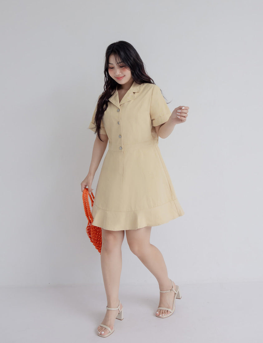 Twill Cuban Collar Cargo Ruffle Hem Plus Size Mini Dress
