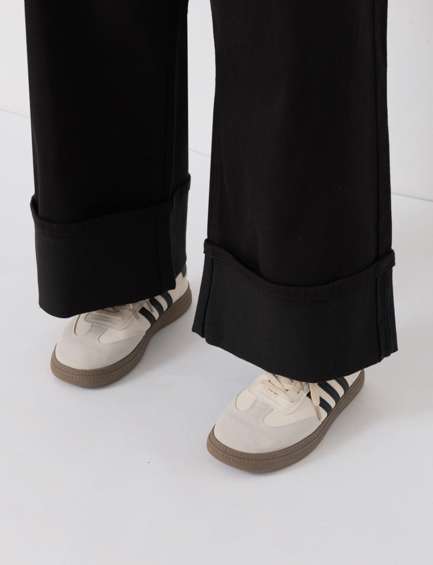 Japanese Style Large Cuffs A-Line Plus Size Denim Wide Leg Pants