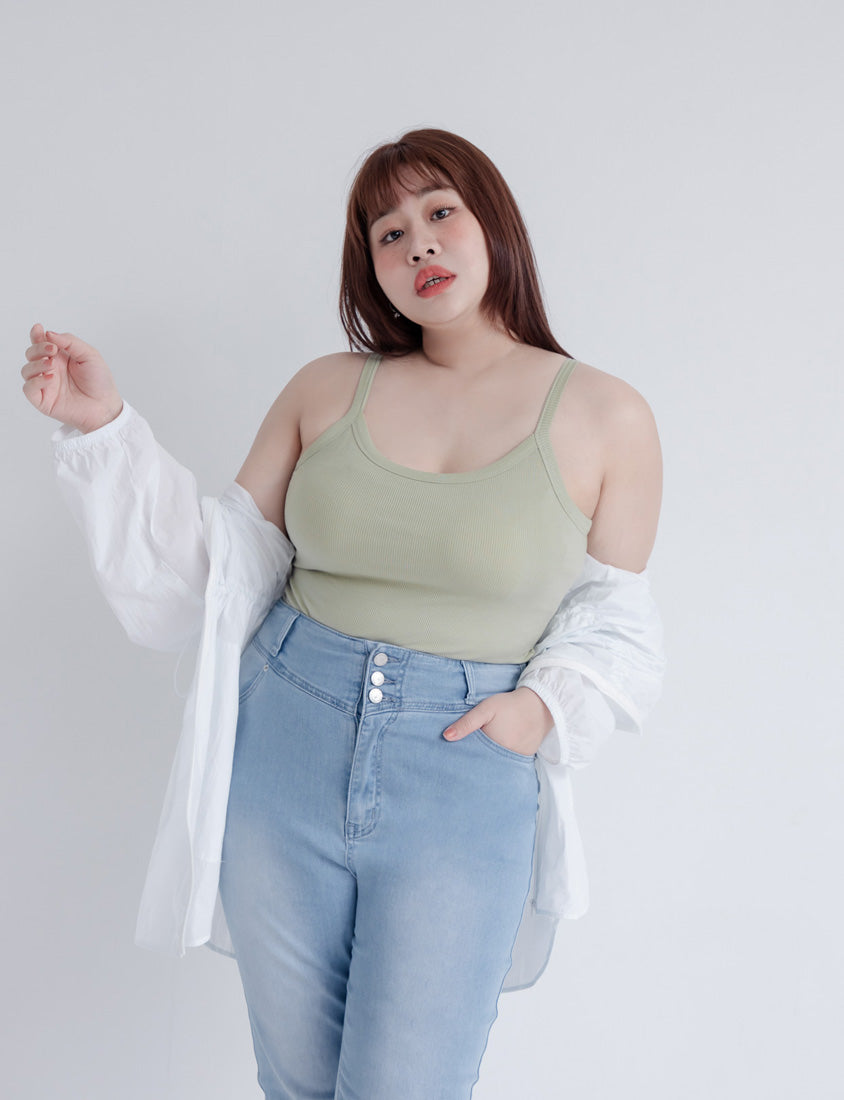 U-Neck Ribbed Shoulder Cut Plus Size BRATOP (with Padding)