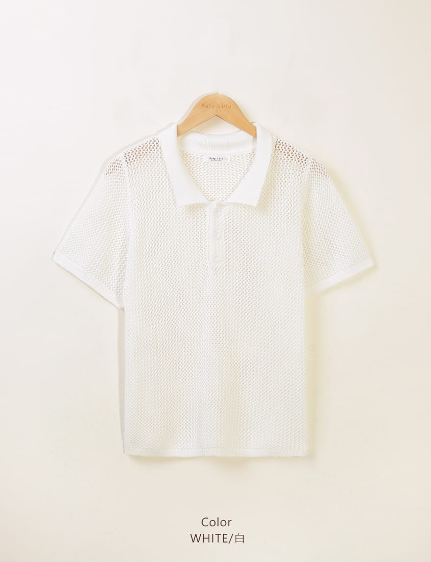 MISS. Polo Collar Knitted Hollow Plus Size Top