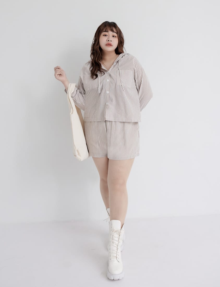 Bubble Stripe Layered-Look Plus Size Shorts