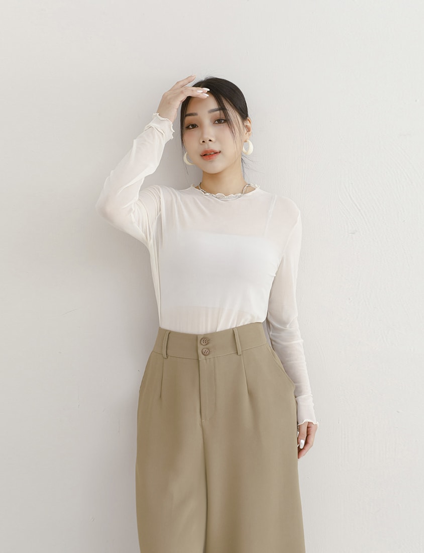 MISS. Multicolor Stretch Sheer Lettuce-Edge Plus Size Top