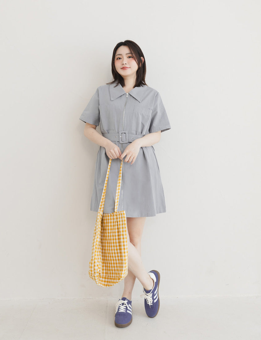 Casual Cargo Zip-Front Plus Size Mini Dress (With Belt)