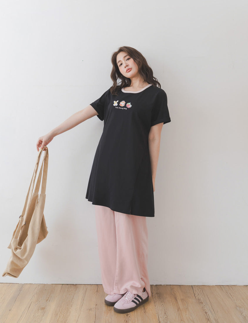Contrast Crew Neck Hand-Drawn Print Plus Size Dress (Illustrator Collaboration)