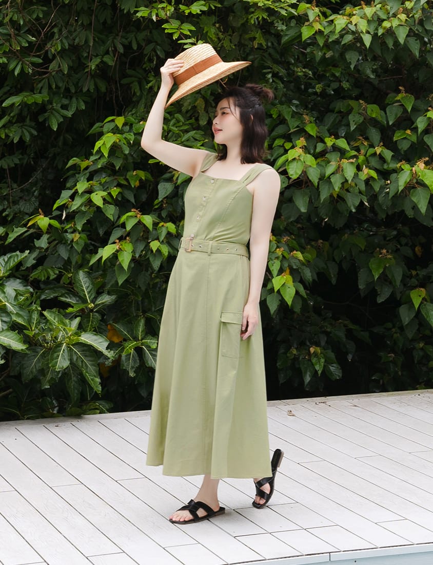 Cotton Linen Faux Button Slimming Panel Plus Size Camisole