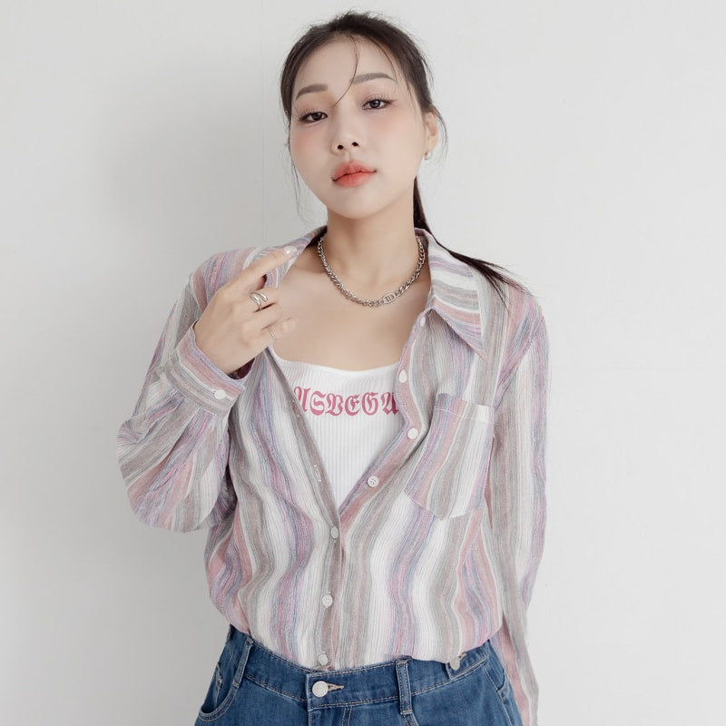 MUA! Tie-Dye Contrast Stripe Long Sleeve Plus Size Shirt