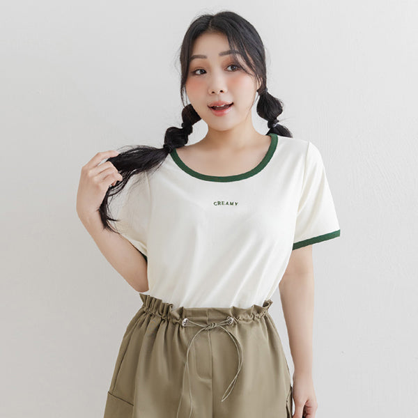 CREAMY Embroidered Color-Block Plus Size Tee