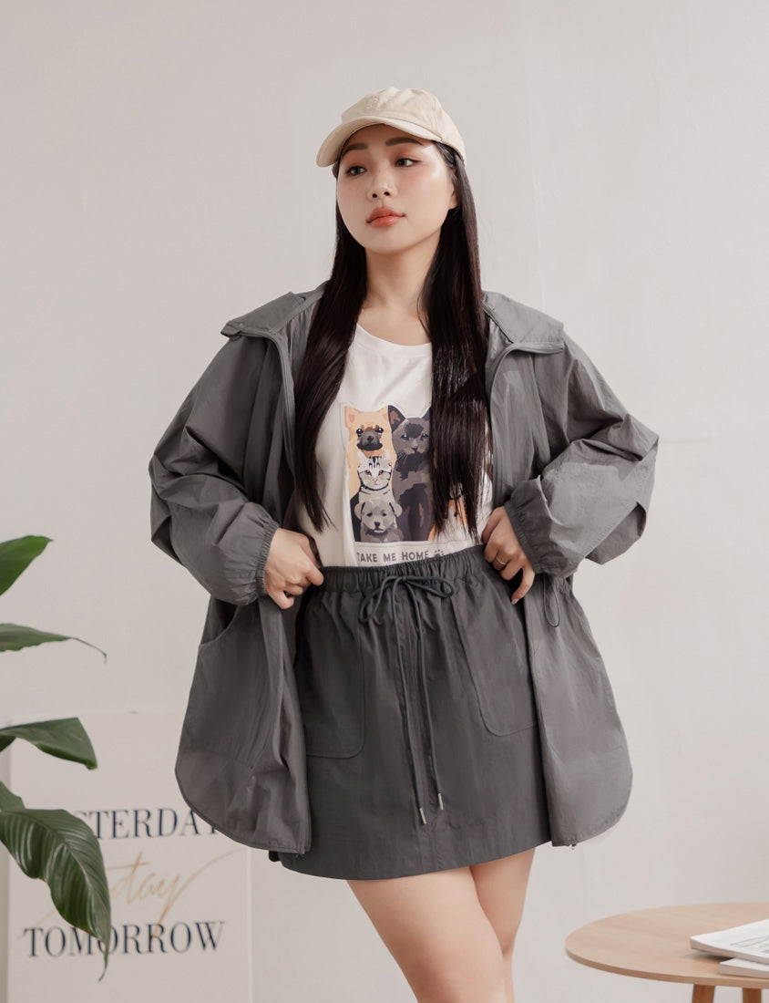 Unique PO’NYO Cargo Elastic Waist Plus Size Short Skirt (with Shorts)