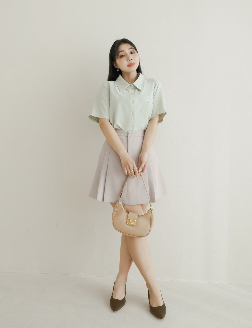 MISS. Wrinkle-Resistant Pleated Suit Plus Size Tailored Mini Skirt (With Shorts)