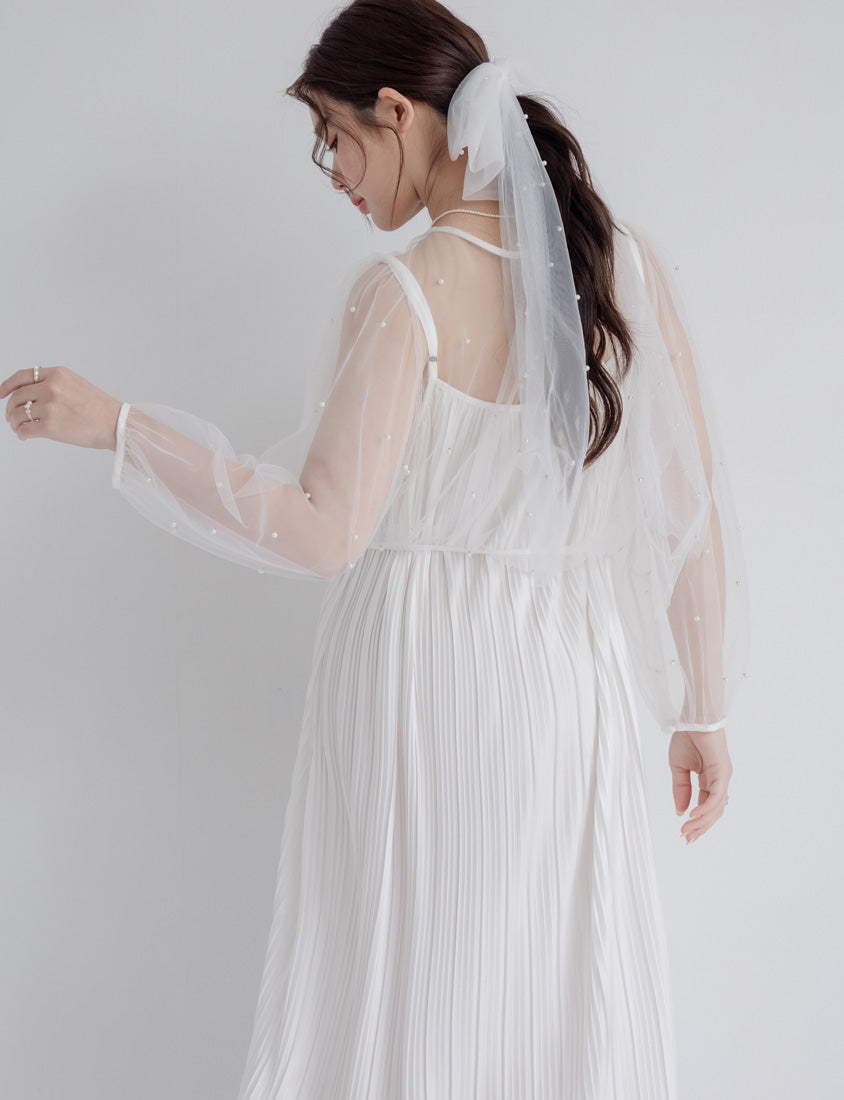 MISS. Romantic Sheer Pearl-Embellished Tie Plus Size Blouse