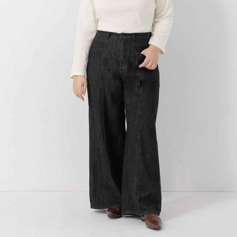 Apple-Shaped Friendly! Seamed Plus Size Wide Leg Jeans