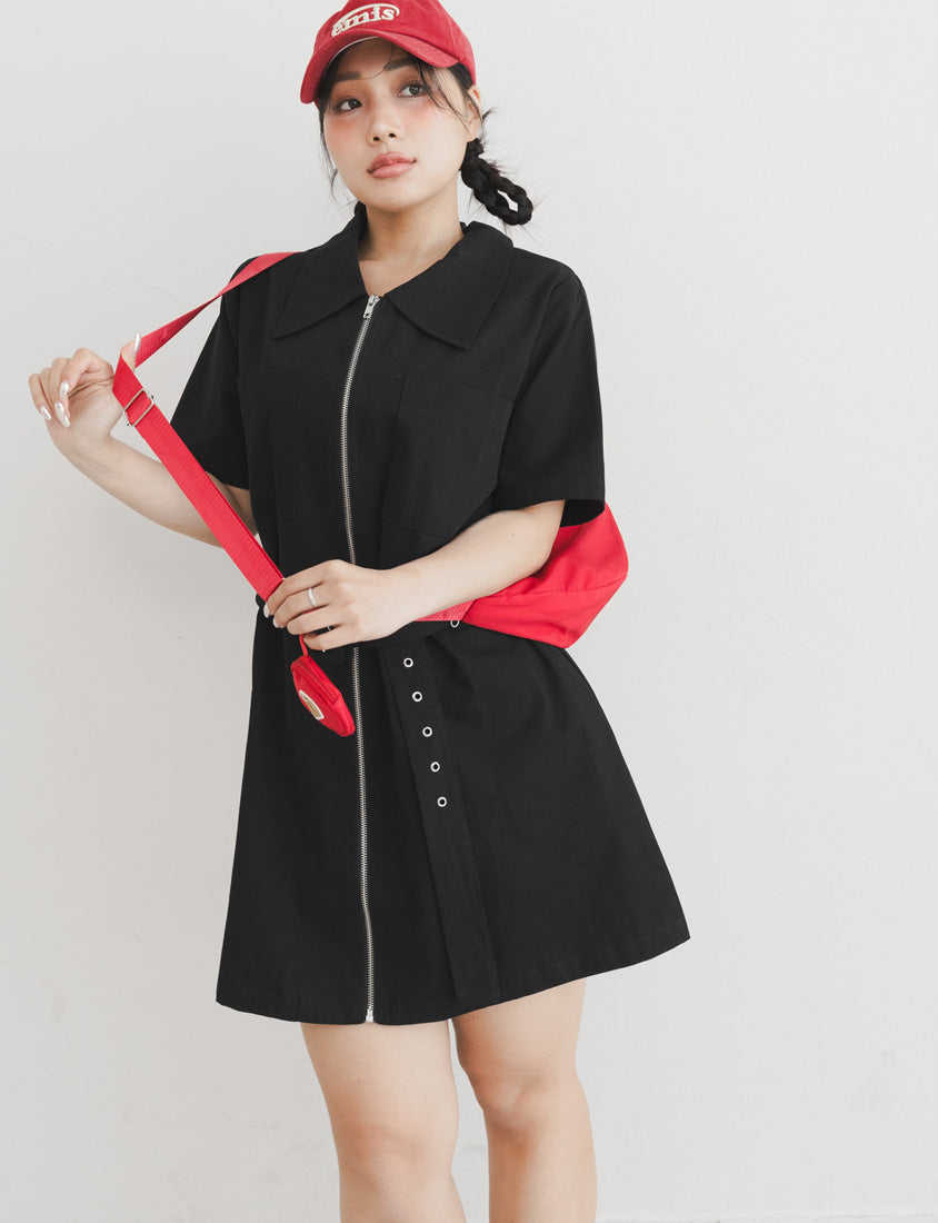 Casual Cargo Zip-Front Plus Size Mini Dress (With Belt)
