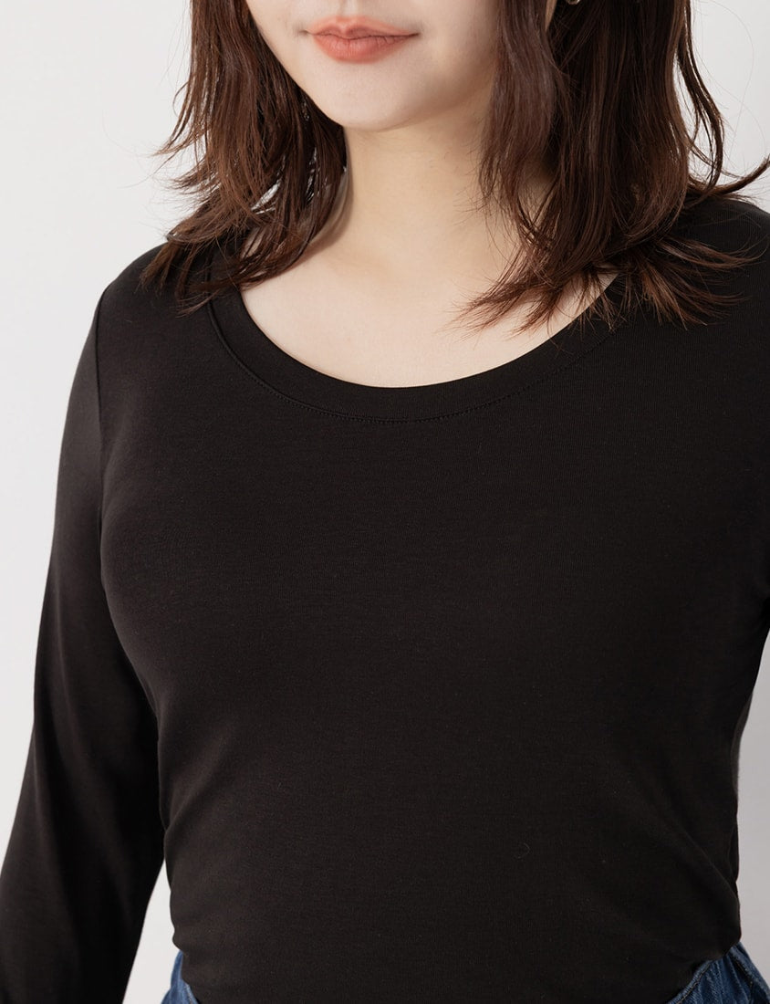 Sheer Tencel Wool Crew Neck Plus Size Long Sleeve Top