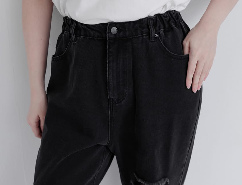 Distressed Side Elastic Waist Plus Size Boyfriend Jeans