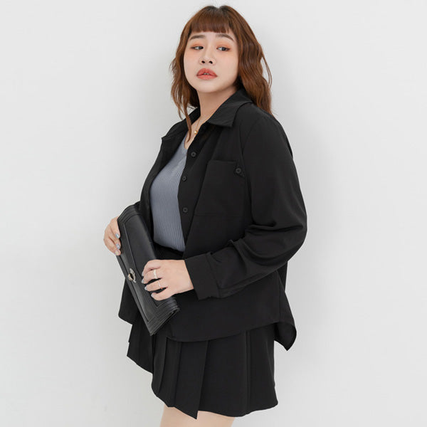 MISS. Wrinkle-Resistant Textured Multicolor Pocket Plus Size Shirt