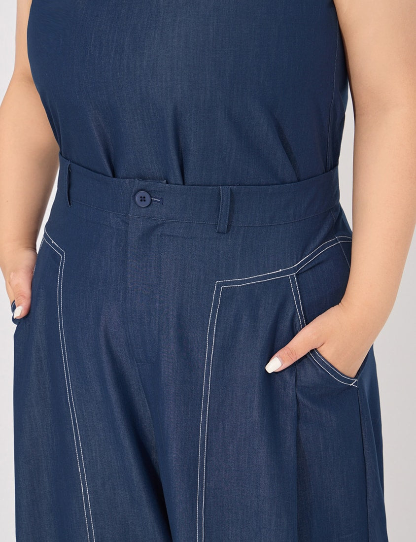 MORE U COOL PRO+ Silky Denim-Look Plus Size Wide Leg Pants