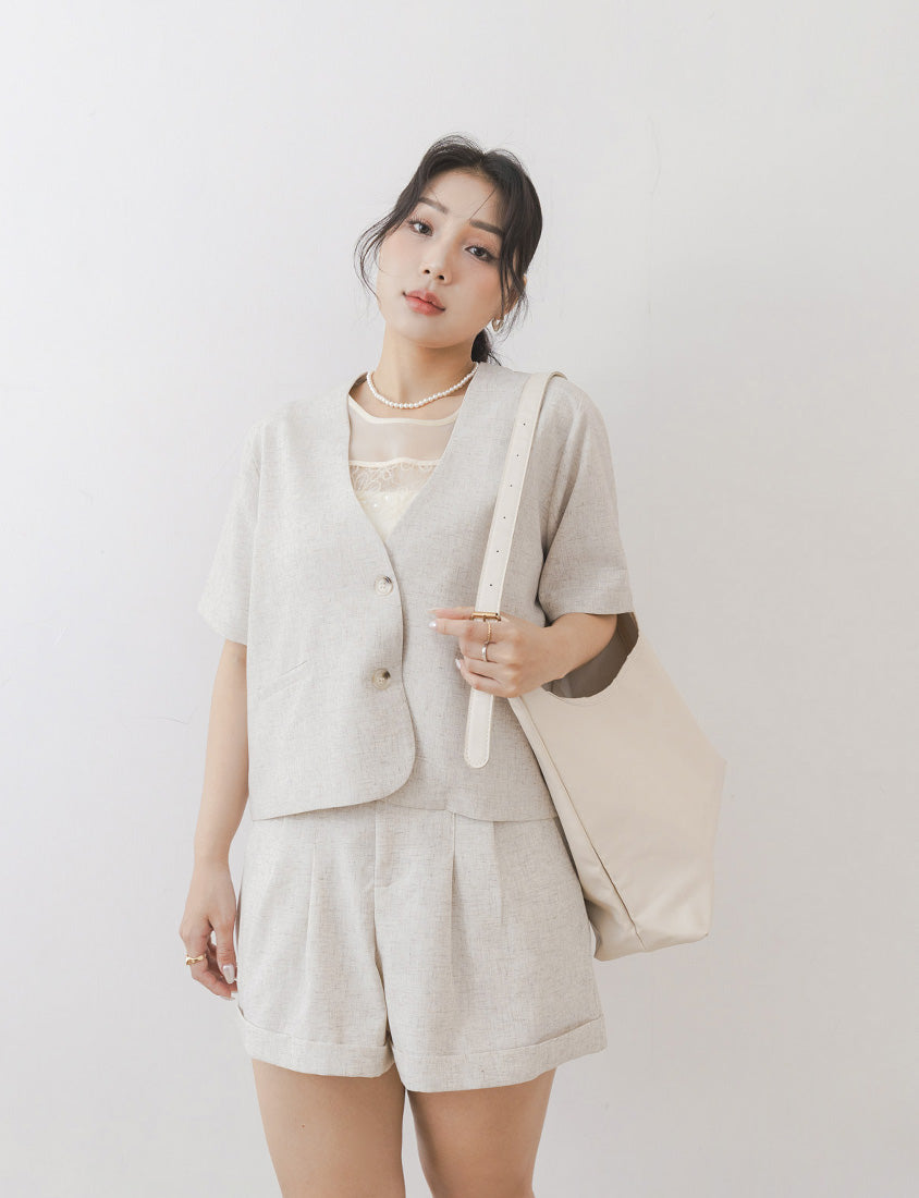 MISS. Wrinkle-Resistant Soft Linen Collarless Blazer Plus Size Jacket
