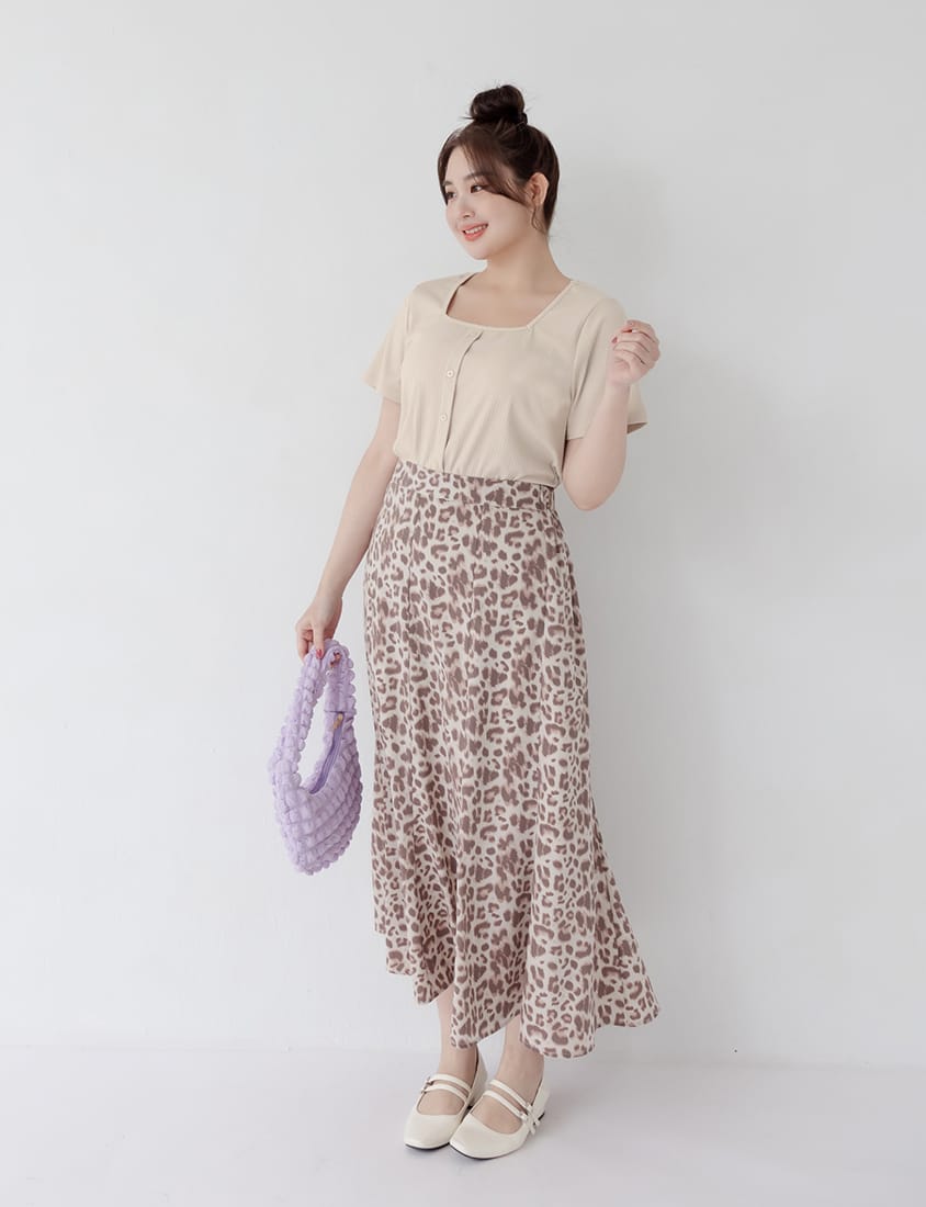 Multi-Color Ribbed Square Neck Faux Button Plus Size Top