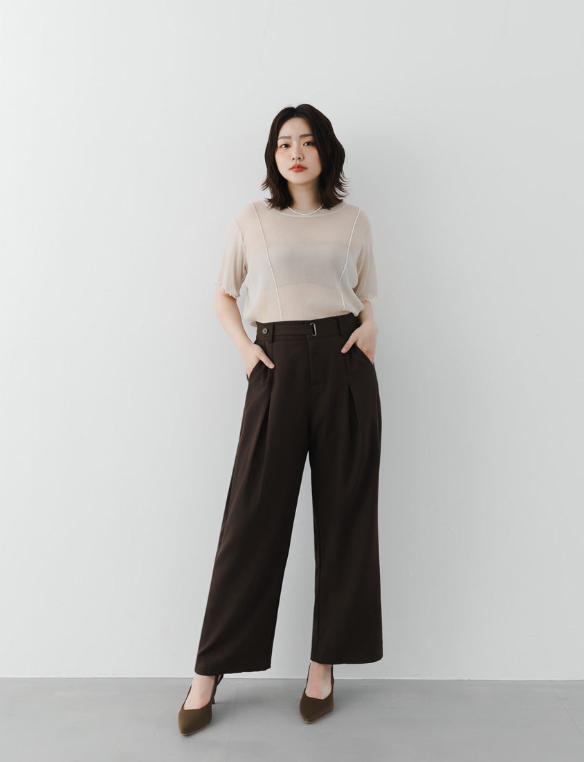 MISS. Cotton Linen Pleated Waist Plus Size Wide Leg Pants
