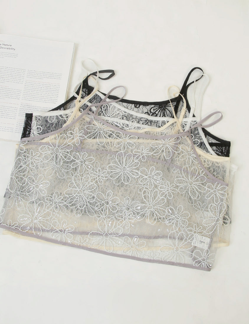 MISS. Sheer Lace Floral Plus Size Strap Cami
