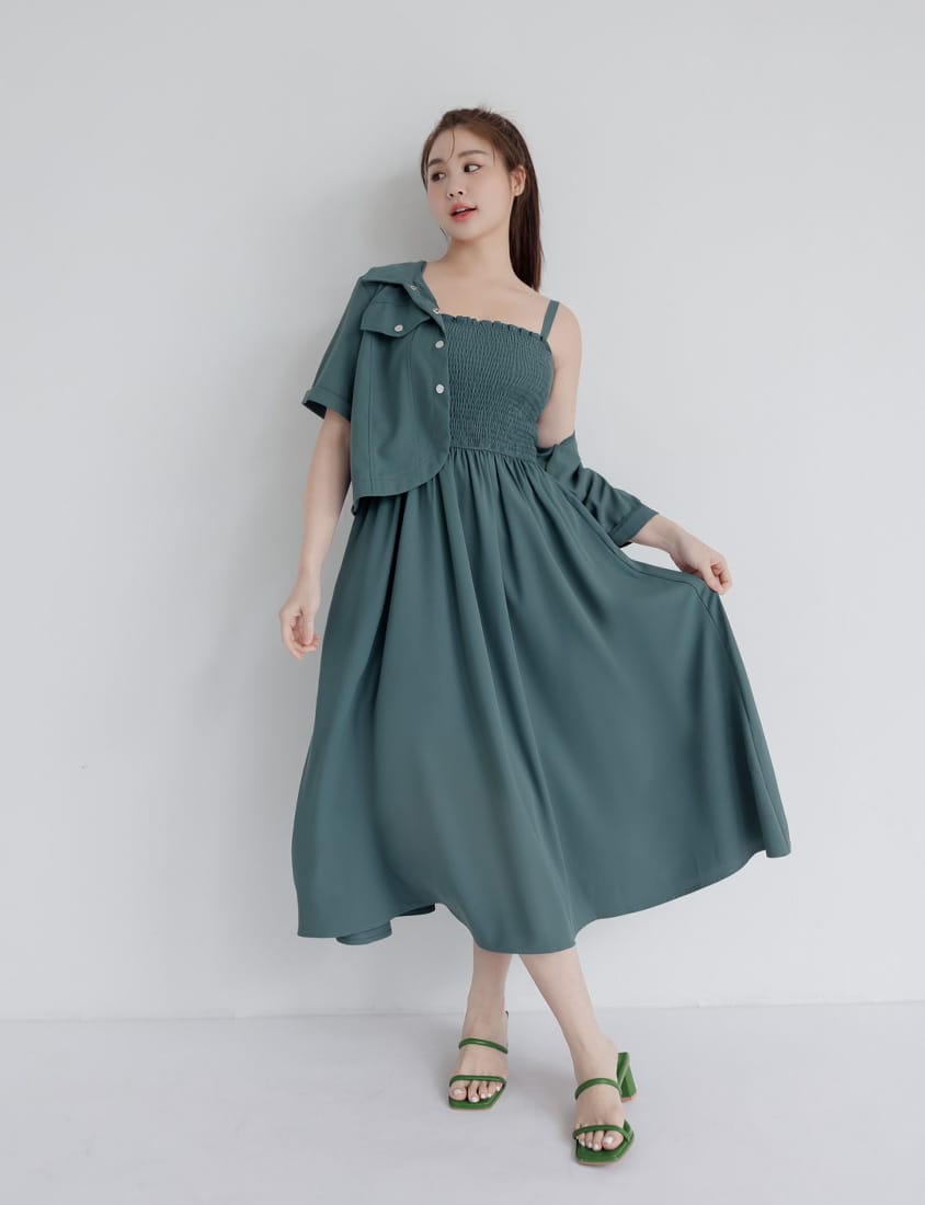 Adjustable Elastic Strap Twill Plus Size Dress