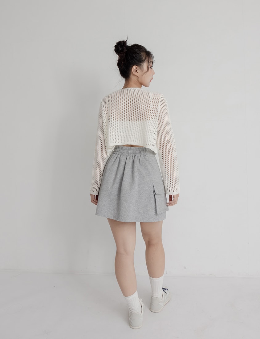 Knit Eyelet Hollow Faux Button Plus Size Top