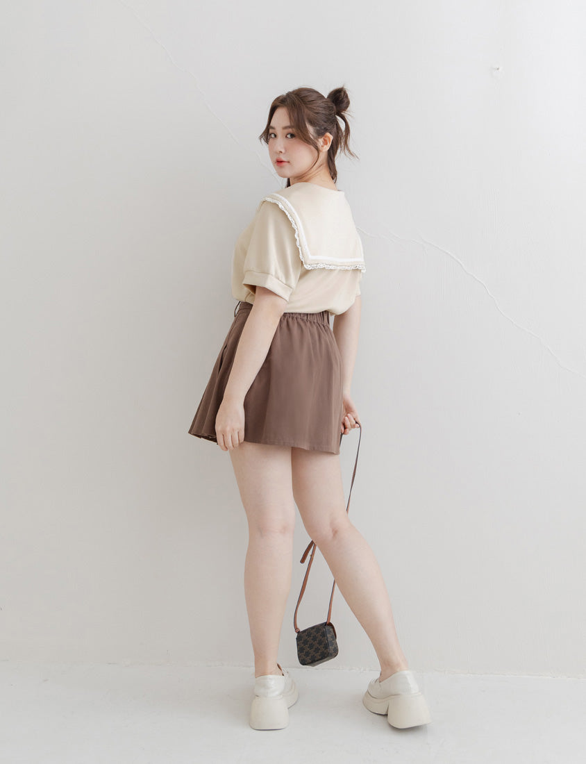 Space Cotton Sailor Collar Plus Size Lace Top
