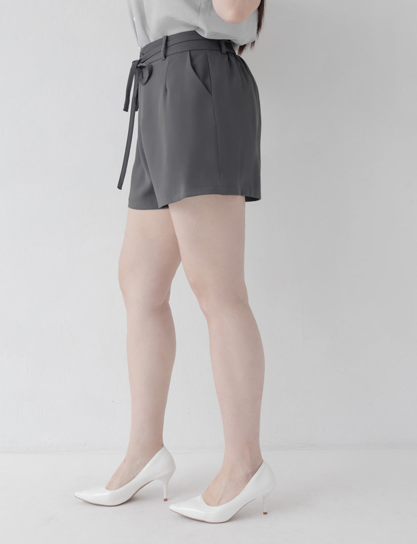MISS. Silky Cool Plus Size Tailored Shorts (with Waist Tie)