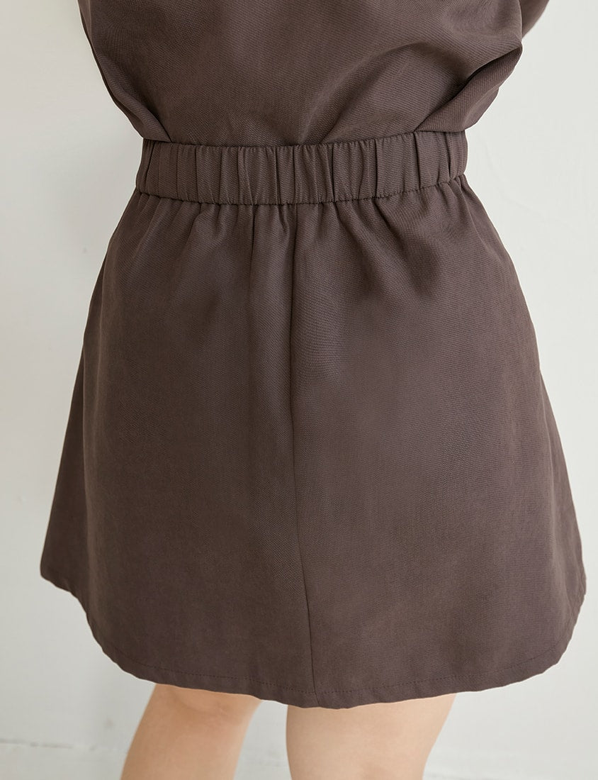 Asymmetrical Pleated Elastic Back Waist Twill Plus Size Mini Skirt