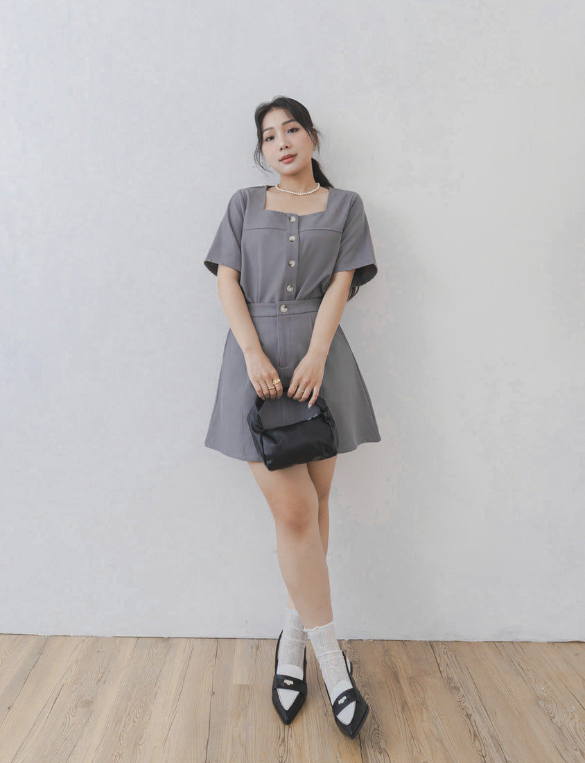 MISS. Korean Style Square Neck Twill Faux Button Top