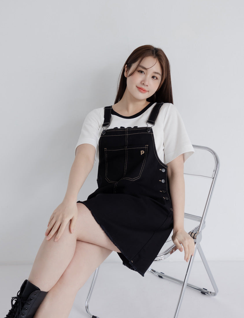 Adjustable Twill Cotton Strap Plus Size Midi Dress