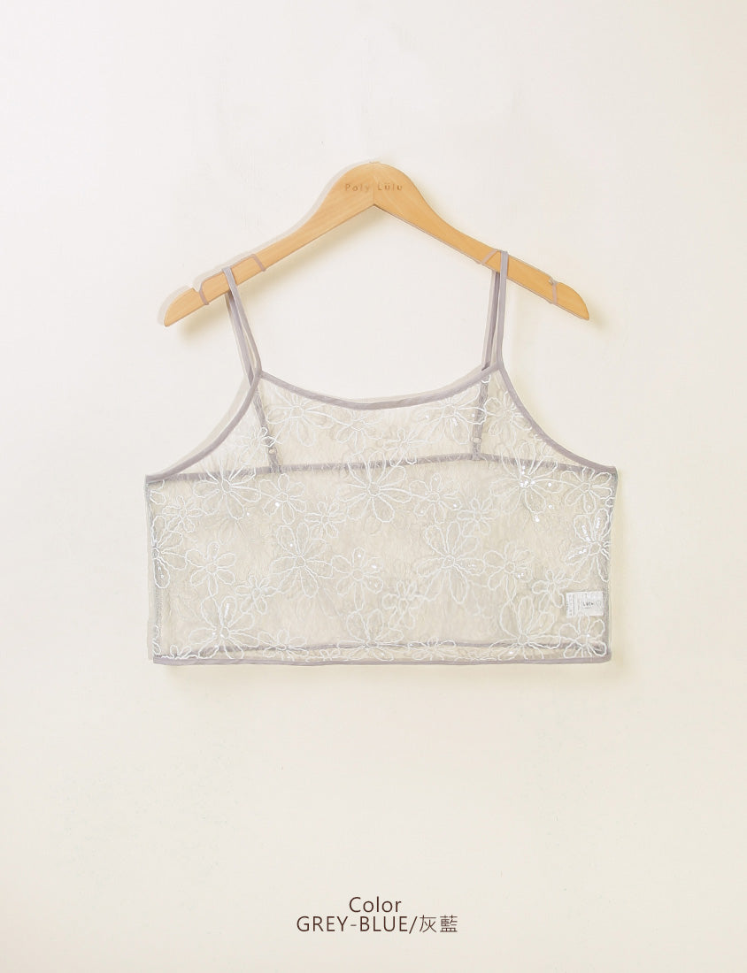 MISS. Sheer Lace Floral Plus Size Strap Cami