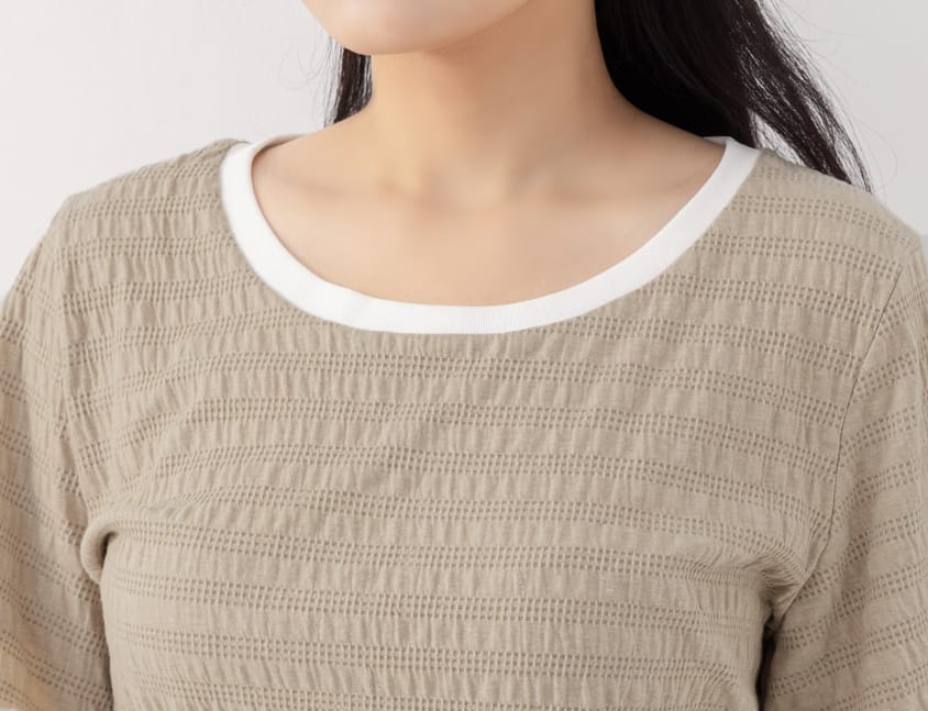Multicolor Crew Neck Color-Block Crinkled Plus Size Short Sleeve Top