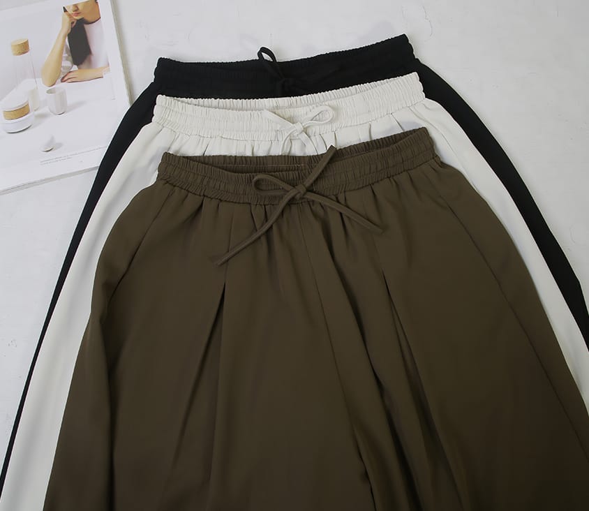 Korean Style Large Pleated Elastic Waist Tie Plus Size Wide Leg Pants