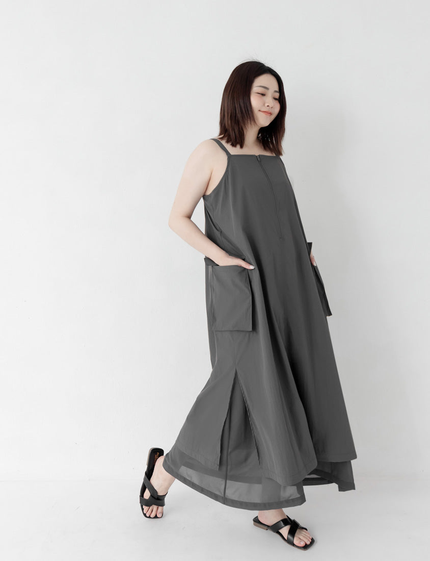Multi-Layered Cargo Adjustable Strap Plus Size Maxi Dress
