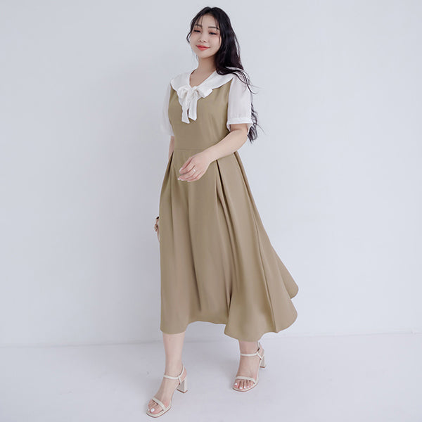 Mixed-Material Patchwork Faux Two-Piece Plus Size Maxi Dress