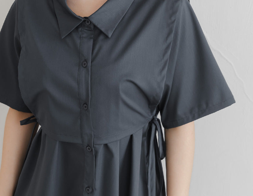 MISS. Japanese Style Layered Side Tie Shirt Dress