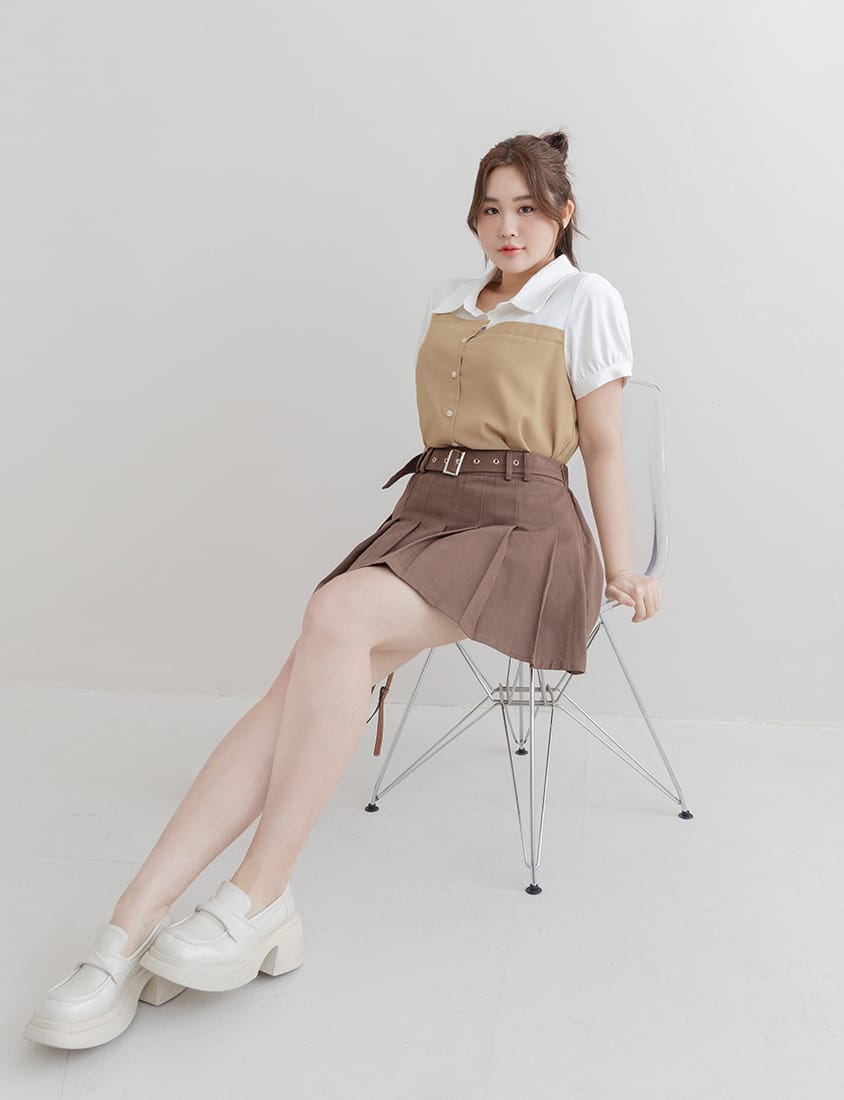 Faux Two-Piece Asymmetric Color-Block Plus Size Shirt