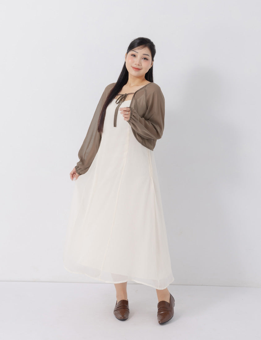 Japanese Style Puff Sleeve Tie Sheer Cropped Plus Size Cover-Up