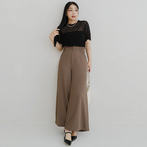 MISS. Sheer Wavy Edge Korean Style Plus Size Short Sleeve Top