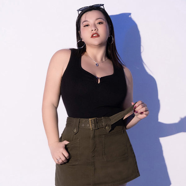 MUA! Sexy Ruched Knit Ring-Detail Plus Size Knit Cami