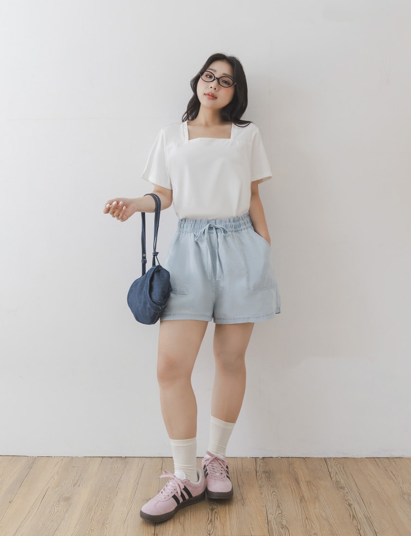 Airy Cooling Square-Neck Ice Porcelain Cotton Plus Size Tee
