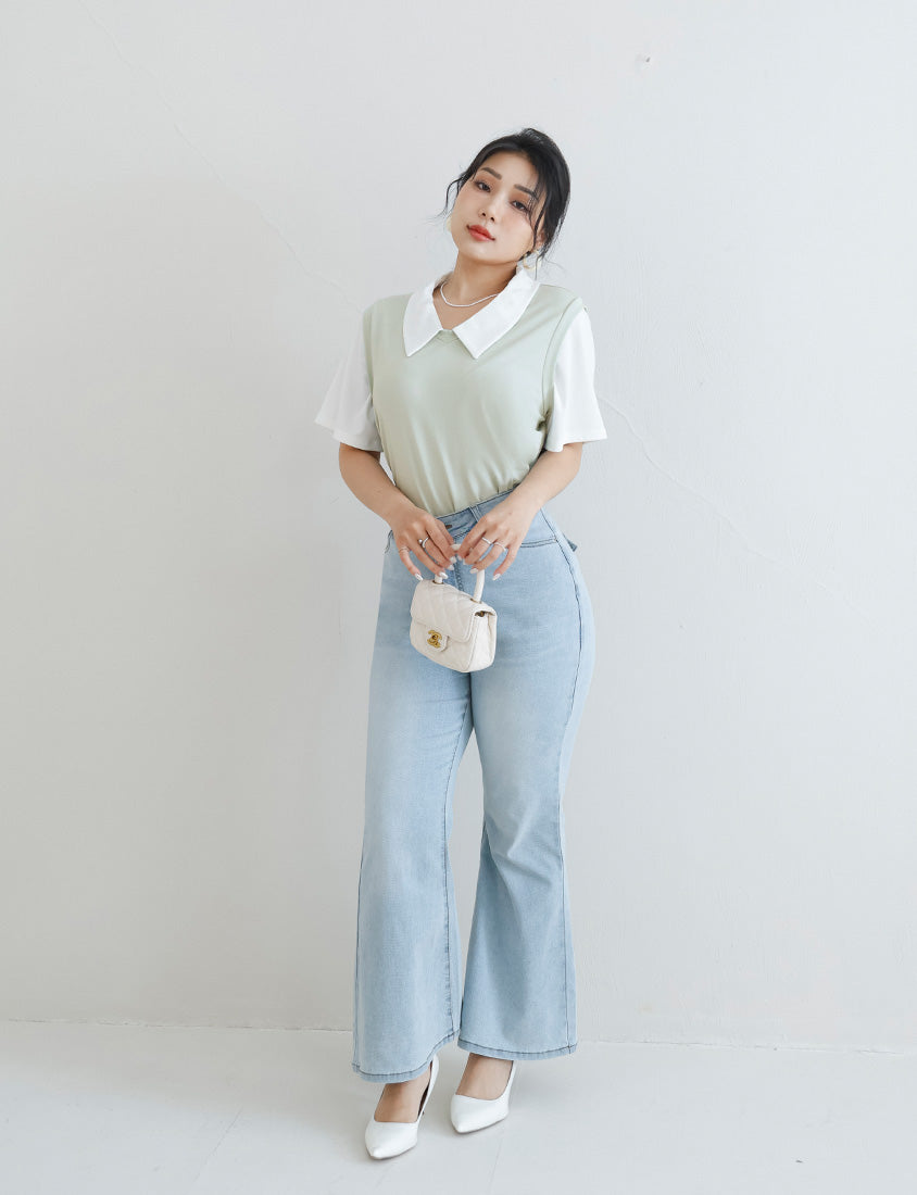 MISS. Lyocell Cooling Faux Two-Piece Plus Size Top