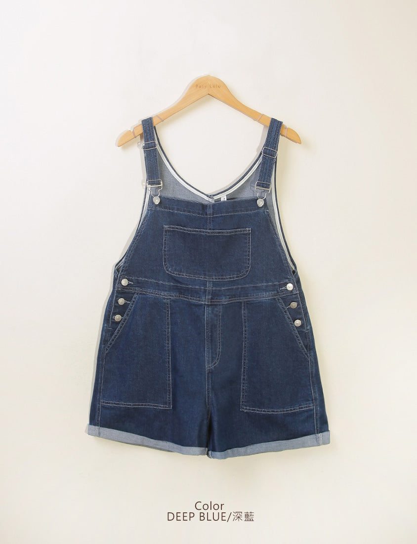 Adjustable Cuffed Denim Plus Size Overall Shorts