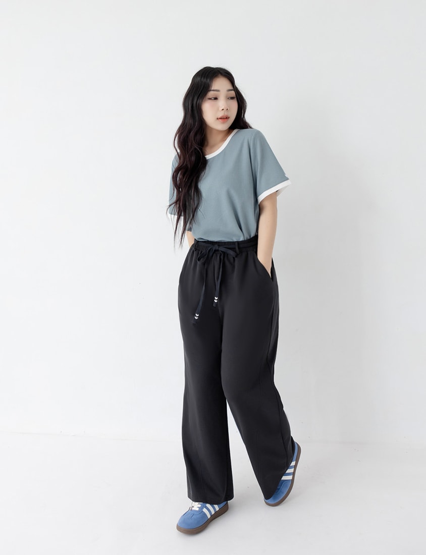 Colorblock Waffle Heart Embroidery Plus Size Top
