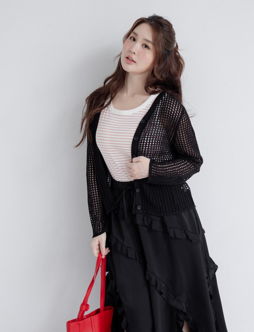 V-Neck Multicolor Ice Silk Plus Size Knit Cardigan